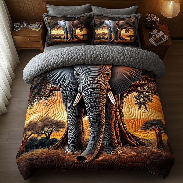 Elephant 3-Piece Quilted Bedding Set - Design 4 — quilt and two matching pillow shams