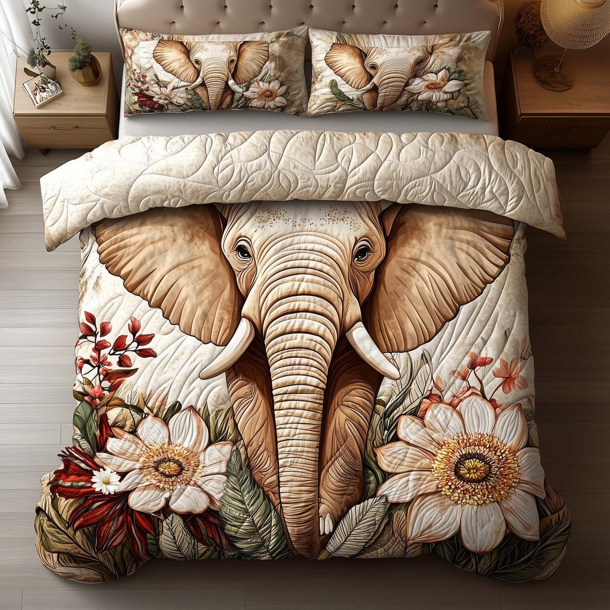 Elephant 3-Piece Quilted Bedding Set - Design 6 — quilt and two matching pillow shams