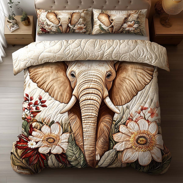 Elephant 3-Piece Quilted Bedding Set - Design 6 — quilt and two matching pillow shams