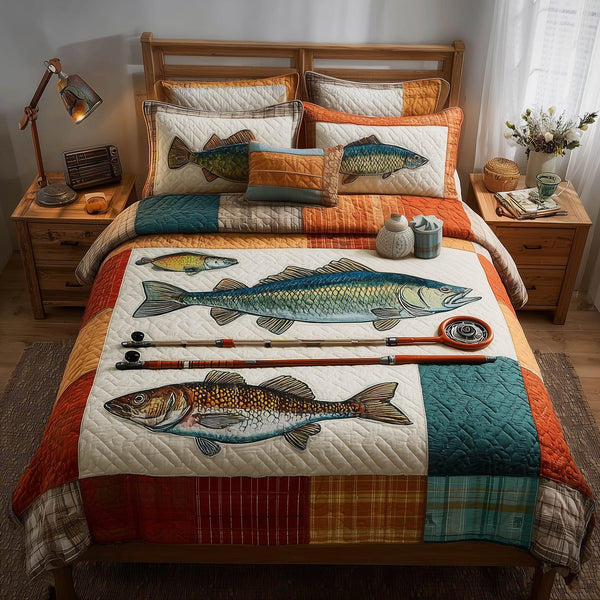 Fishing Delights 3-Piece Quilted Bedding Set - Design 11 — quilt and two matching pillow shams