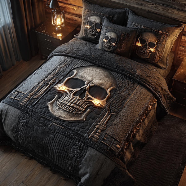 Dark Romance quilted 3-piece bedding set on a made bed with two matching pillow shams