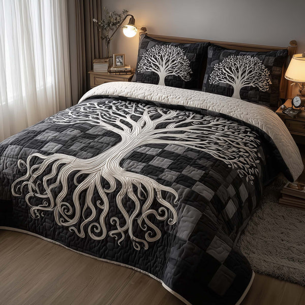 Eternal Roots 3-Piece Quilted Bedding Set - Design 1 — quilt and two matching pillow shams