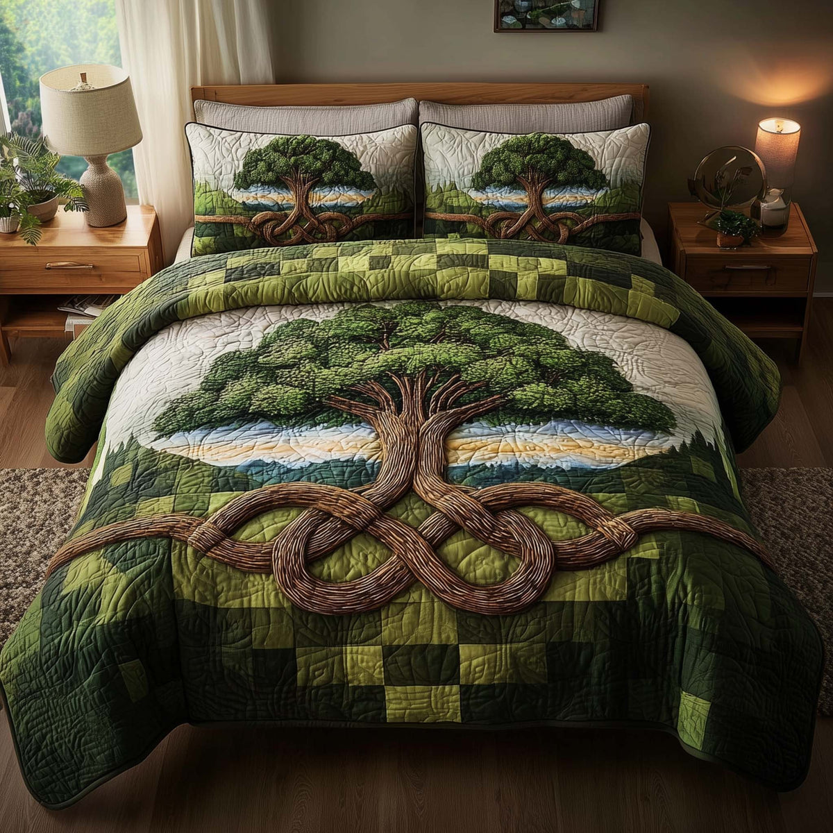 Eternal Roots 3-Piece Quilted Bedding Set - Design 2 — quilt and two matching pillow shams