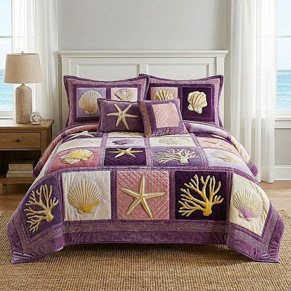 Coastal Whisper 3-Piece Quilted Bedding Set - Design 7 — quilt and two matching pillow shams