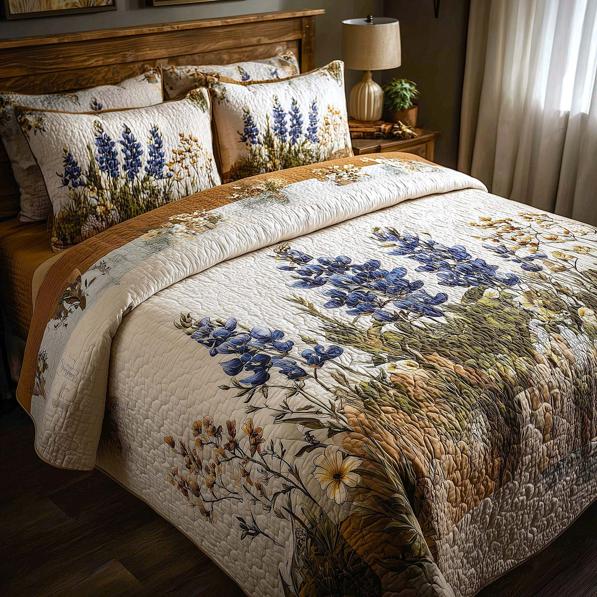 Bluebonnet Bliss 3-Piece Quilted Bedding Set - Design 1 — quilt and two matching pillow shams