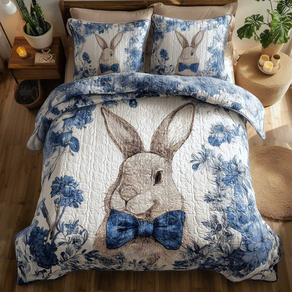 Egg Charm quilted 3-piece bedding set on a made bed with two matching pillow shams