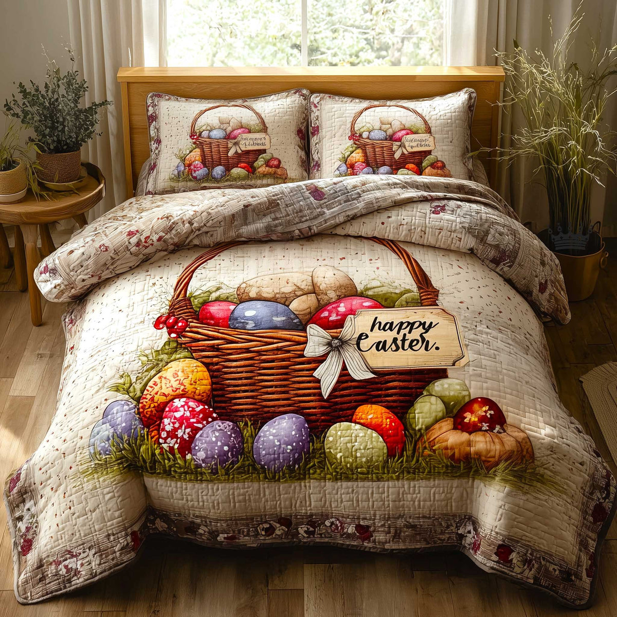 Egg Garden 3-Piece Quilted Bedding Set - Design 1 — quilt and two matching pillow shams