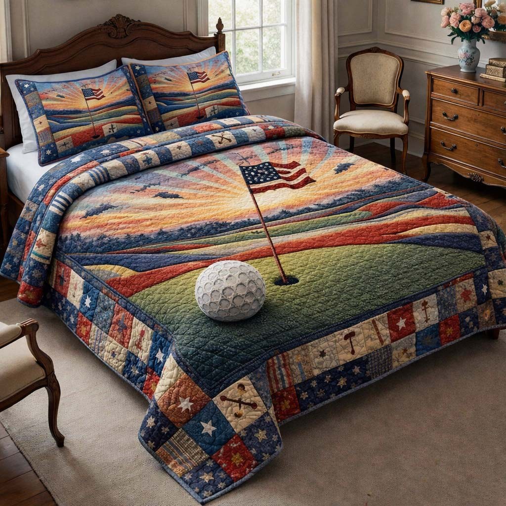 Country Club 3-Piece Quilted Bedding Set — quilt and two matching pillow shams