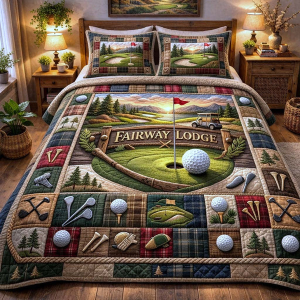 Elite Fairway quilted 3-piece bedding set on a made bed with two matching pillow shams