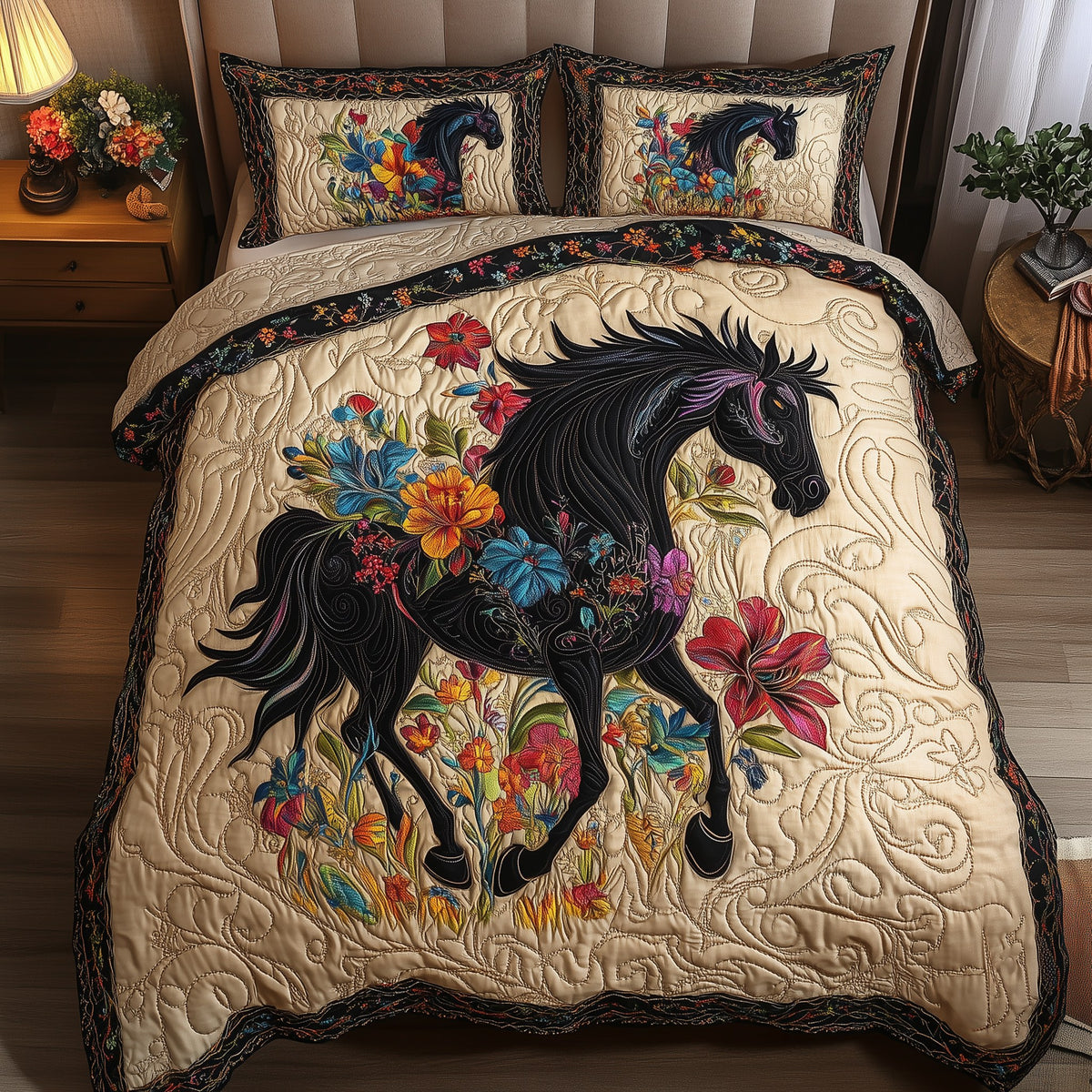 Dark Horse 3-Piece Quilted Bedding Set - Design 7 — quilt and two matching pillow shams