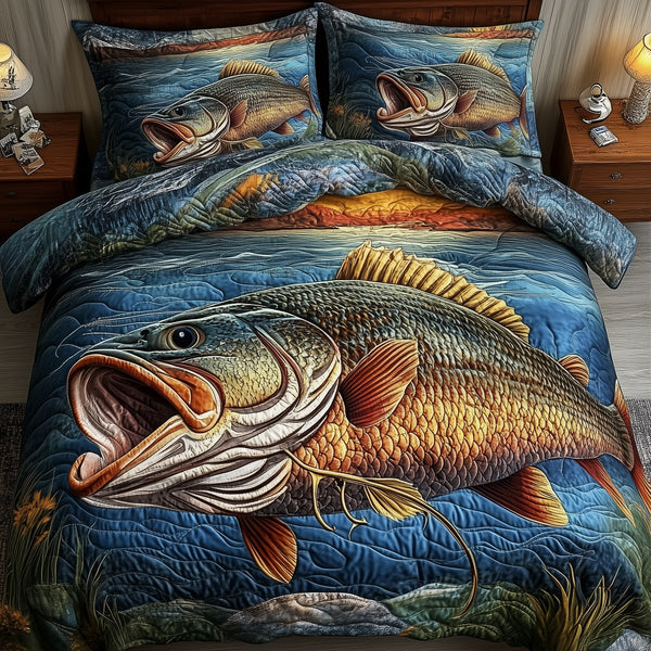 Fishing Life 3-Piece Quilted Bedding Set - Design 3 — quilt and two matching pillow shams