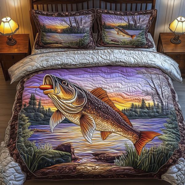 Fishing Life 3-Piece Quilted Bedding Set - Design 15 — quilt and two matching pillow shams