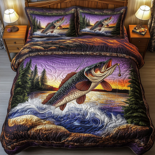 Fishing Life 3-Piece Quilted Bedding Set - Design 18 — quilt and two matching pillow shams