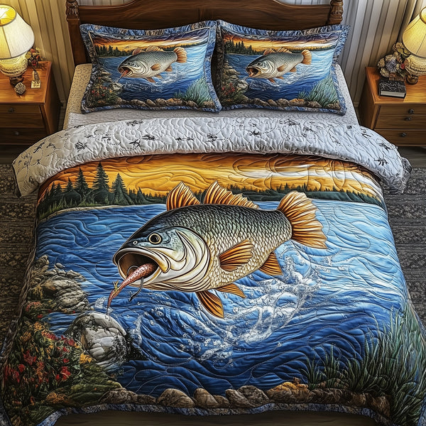 Fishing Life 3-Piece Quilted Bedding Set - Design 24 — quilt and two matching pillow shams