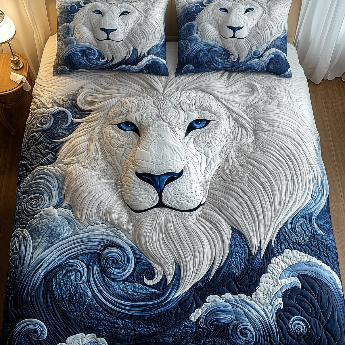 Blue Swirl Lion King 3-Piece Quilted Bedding Set - Design 4 — quilt and two matching pillow shams