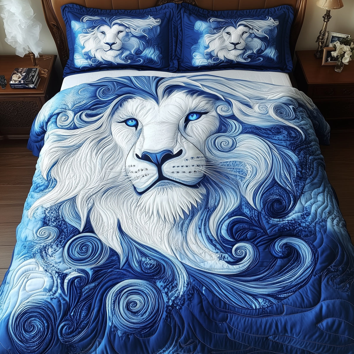 Blue Swirl Lion King 3-Piece Quilted Bedding Set - Design 10 — quilt and two matching pillow shams