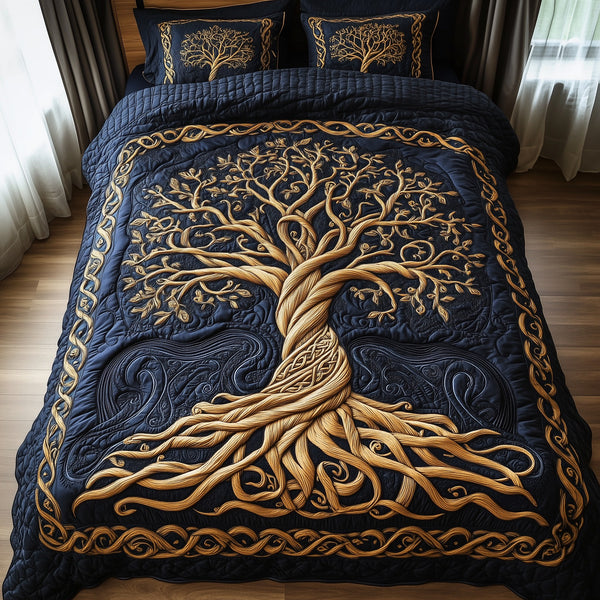Eternal Tree Of Life 3-Piece Quilted Bedding Set - Design 6 — quilt and two matching pillow shams
