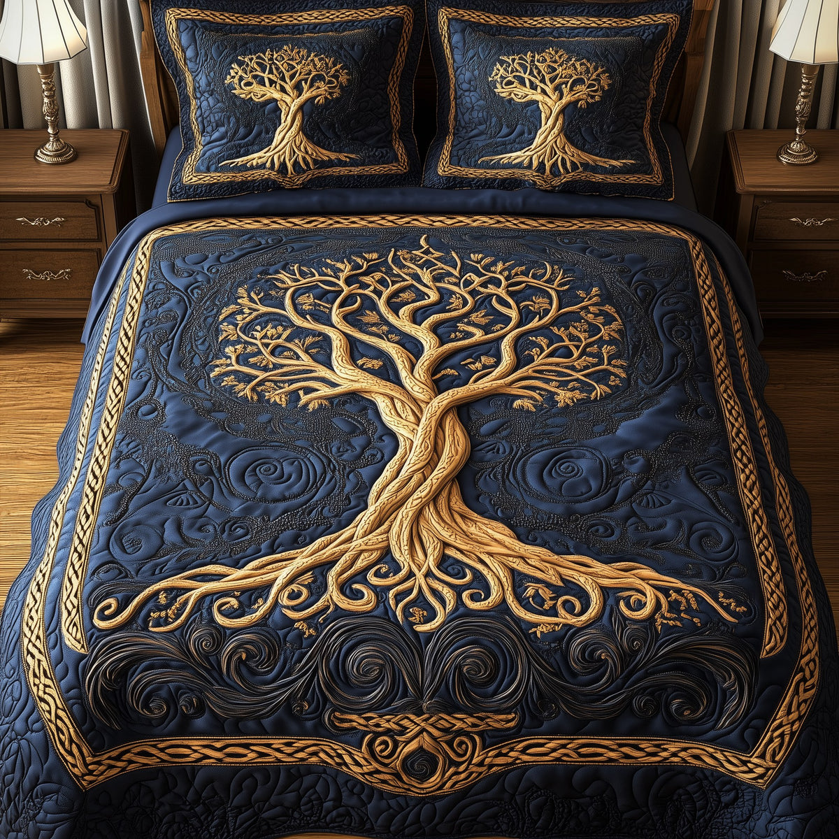 Eternal Tree Of Life 3-Piece Quilted Bedding Set - Design 8 — quilt and two matching pillow shams