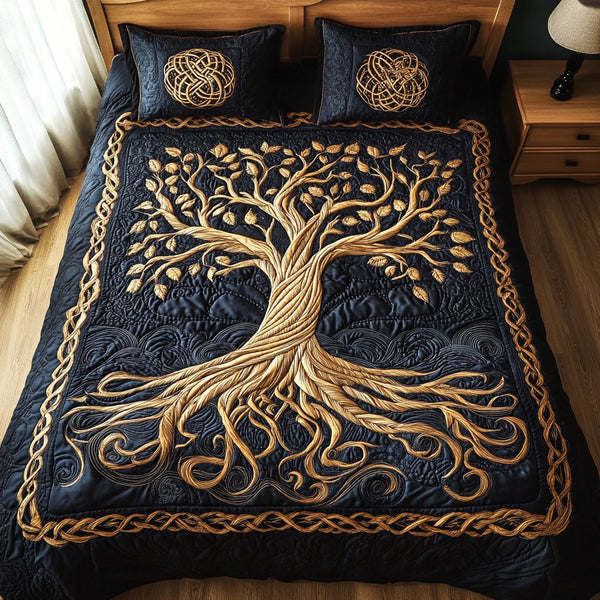 Eternal Tree Of Life 3-Piece Quilted Bedding Set - Design 11 — quilt and two matching pillow shams