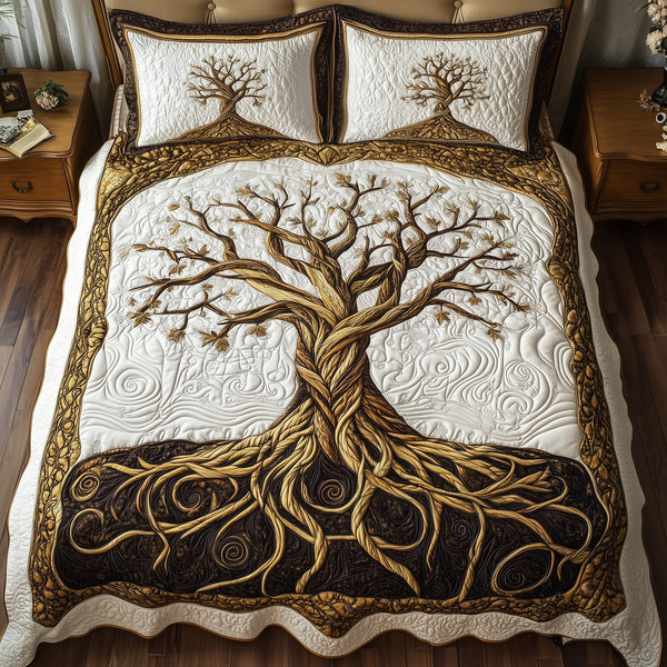 Eternal Tree Of Life 3-Piece Quilted Bedding Set - Design 22 — quilt and two matching pillow shams