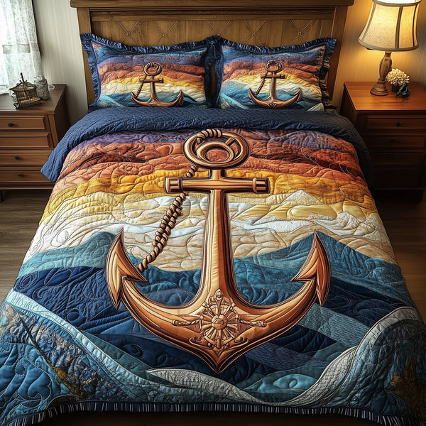 Anchor Life quilted 3-piece bedding set on a made bed in a light coastal bedroom