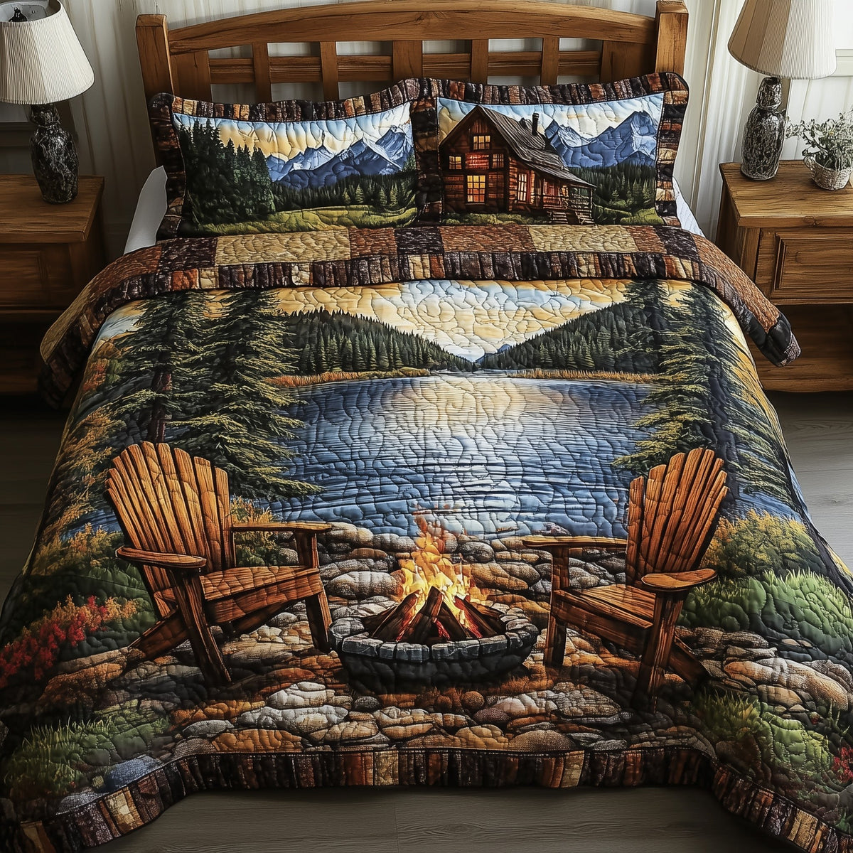 Cozy Harmony 3-Piece Quilted Bedding Set - Design 2 — quilt and two matching pillow shams
