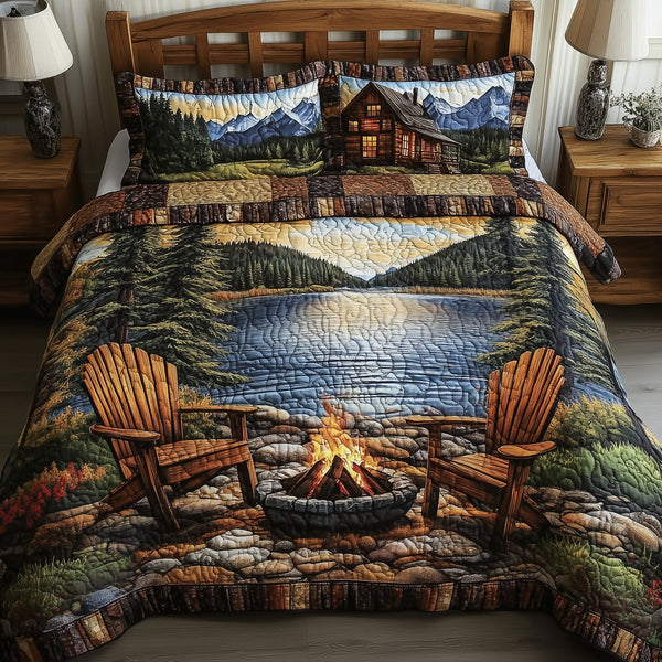 Cozy Harmony 3-Piece Quilted Bedding Set - Design 2 — quilt and two matching pillow shams