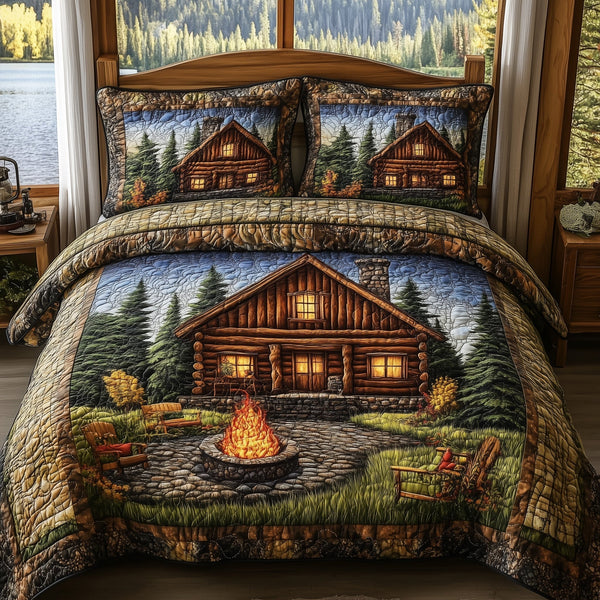 Cozy Harmony 3-Piece Quilted Bedding Set - Design 3 — quilt and two matching pillow shams