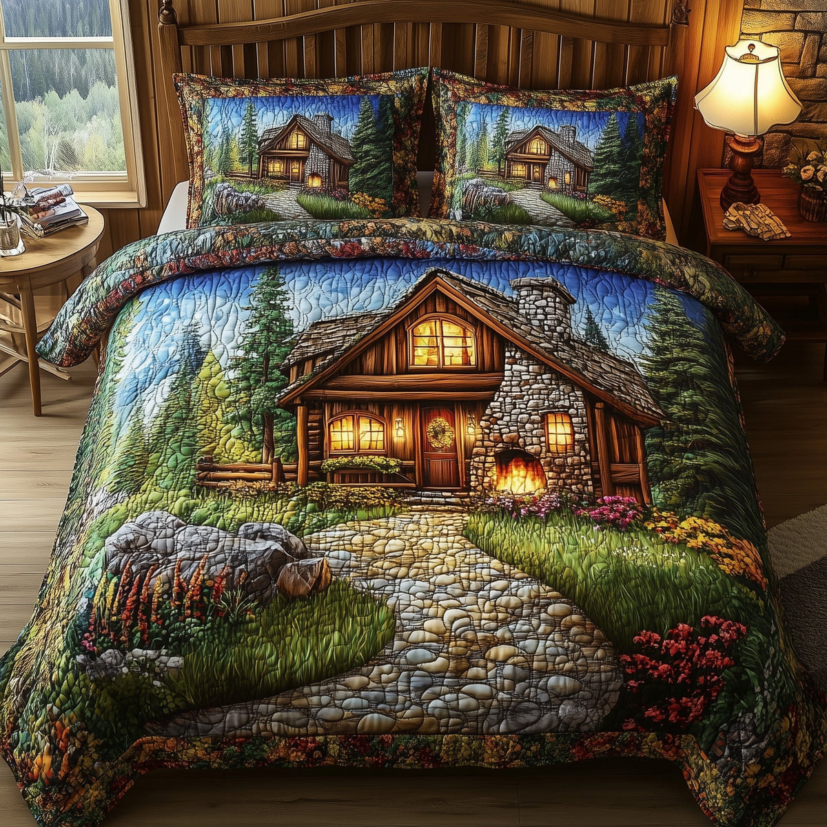 Cozy Harmony 3-Piece Quilted Bedding Set - Design 5 — quilt and two matching pillow shams