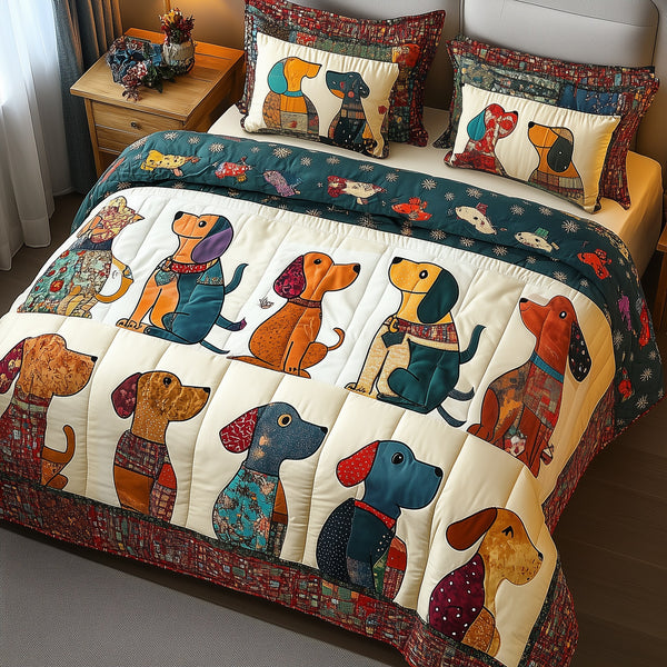 Dachshund 3-Piece Quilted Bedding Set - Design 4 — quilt and two matching pillow shams