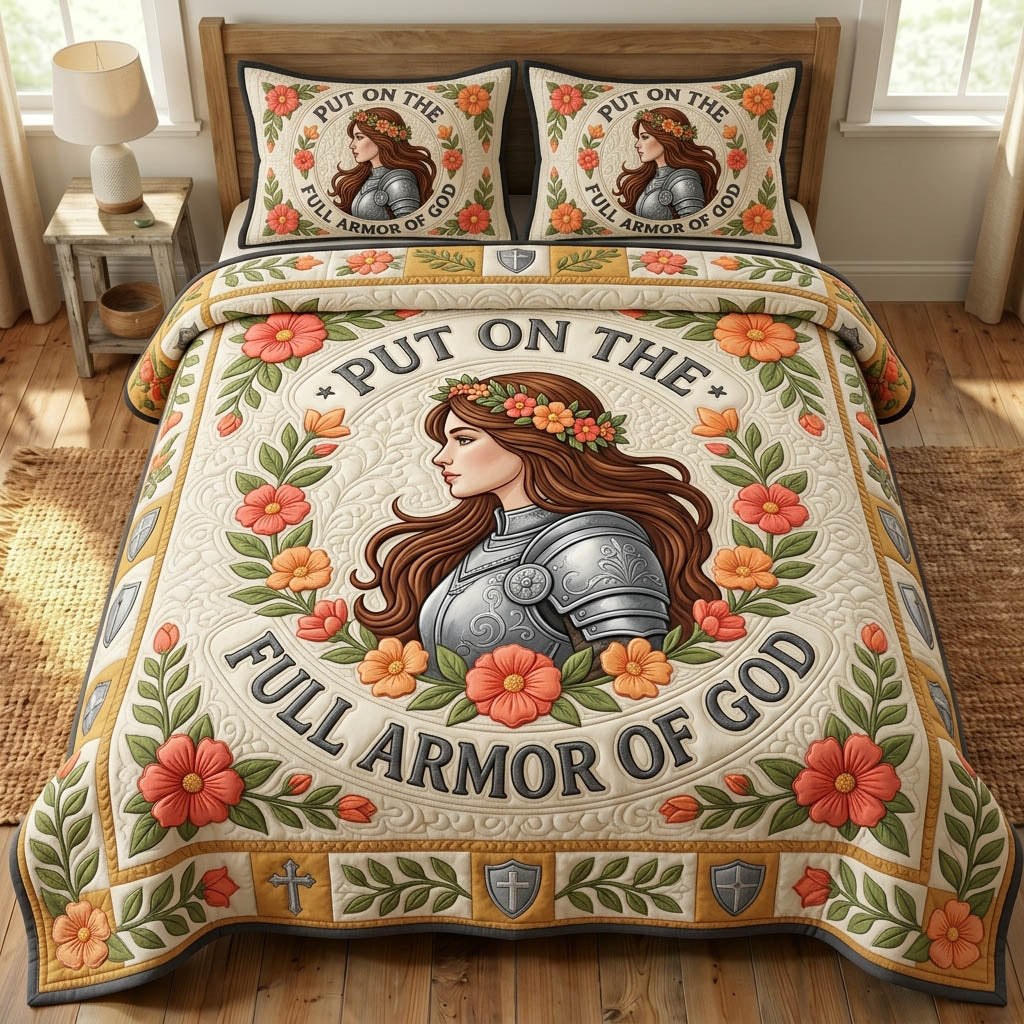 Armor Of God 3-Piece Quilted Bedding Set - Design 27 — quilt and two matching pillow shams