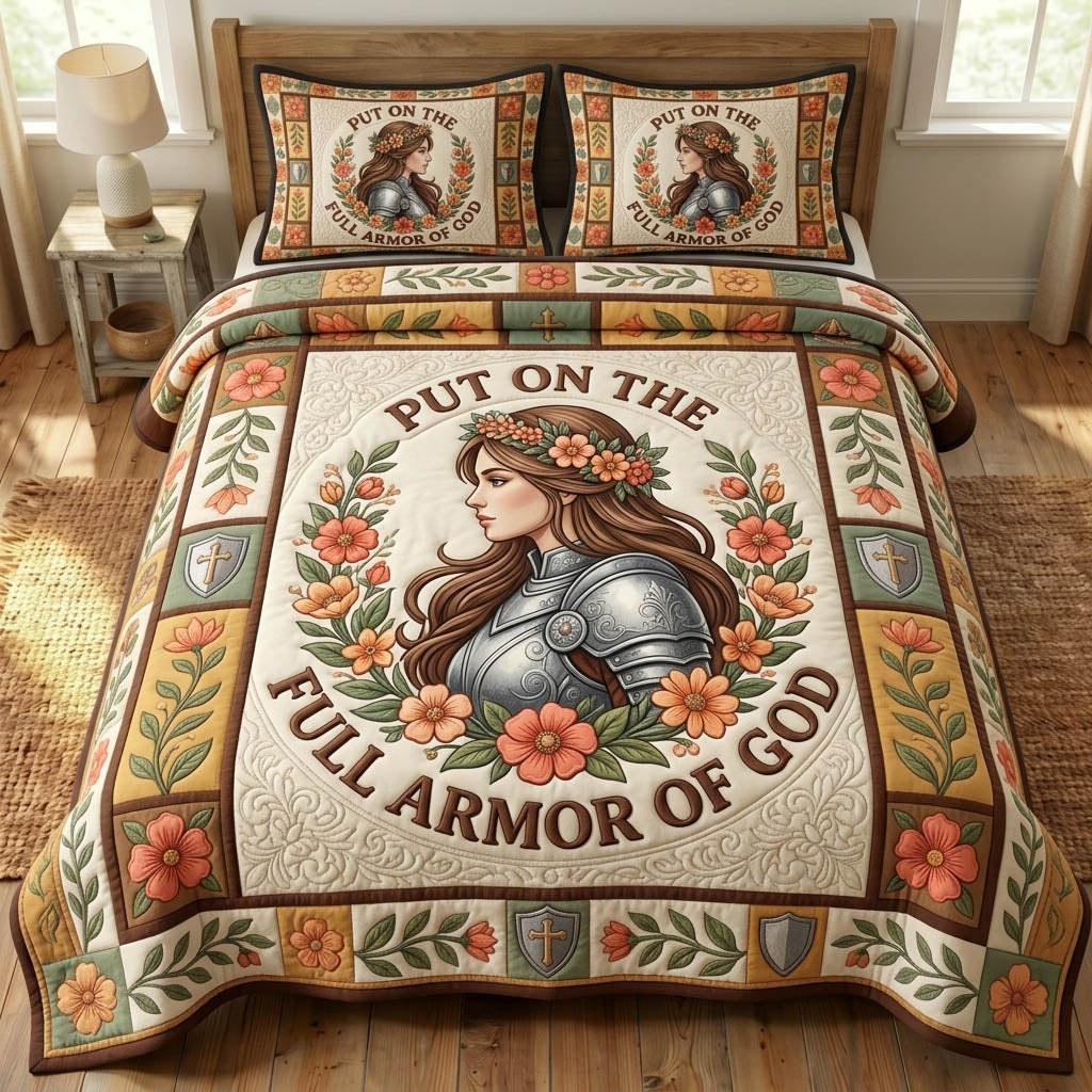 Armor Of God 3-Piece Quilted Bedding Set - Design 28 — quilt and two matching pillow shams