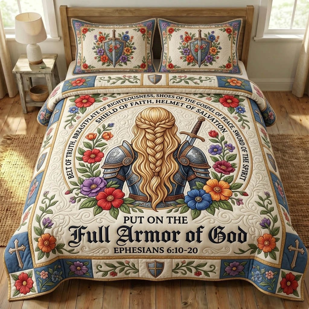 Armor Of God 3-Piece Quilted Bedding Set - Design 29 — quilt and two matching pillow shams
