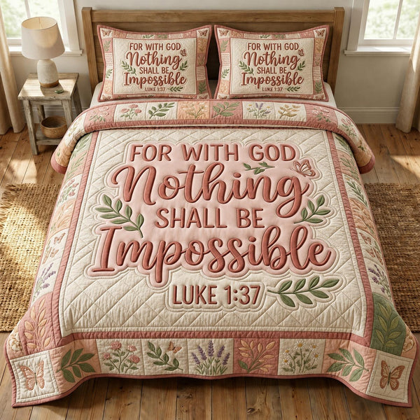 Floral Bible quilted 3-piece bedding set on a made bed in a softly lit bedroom