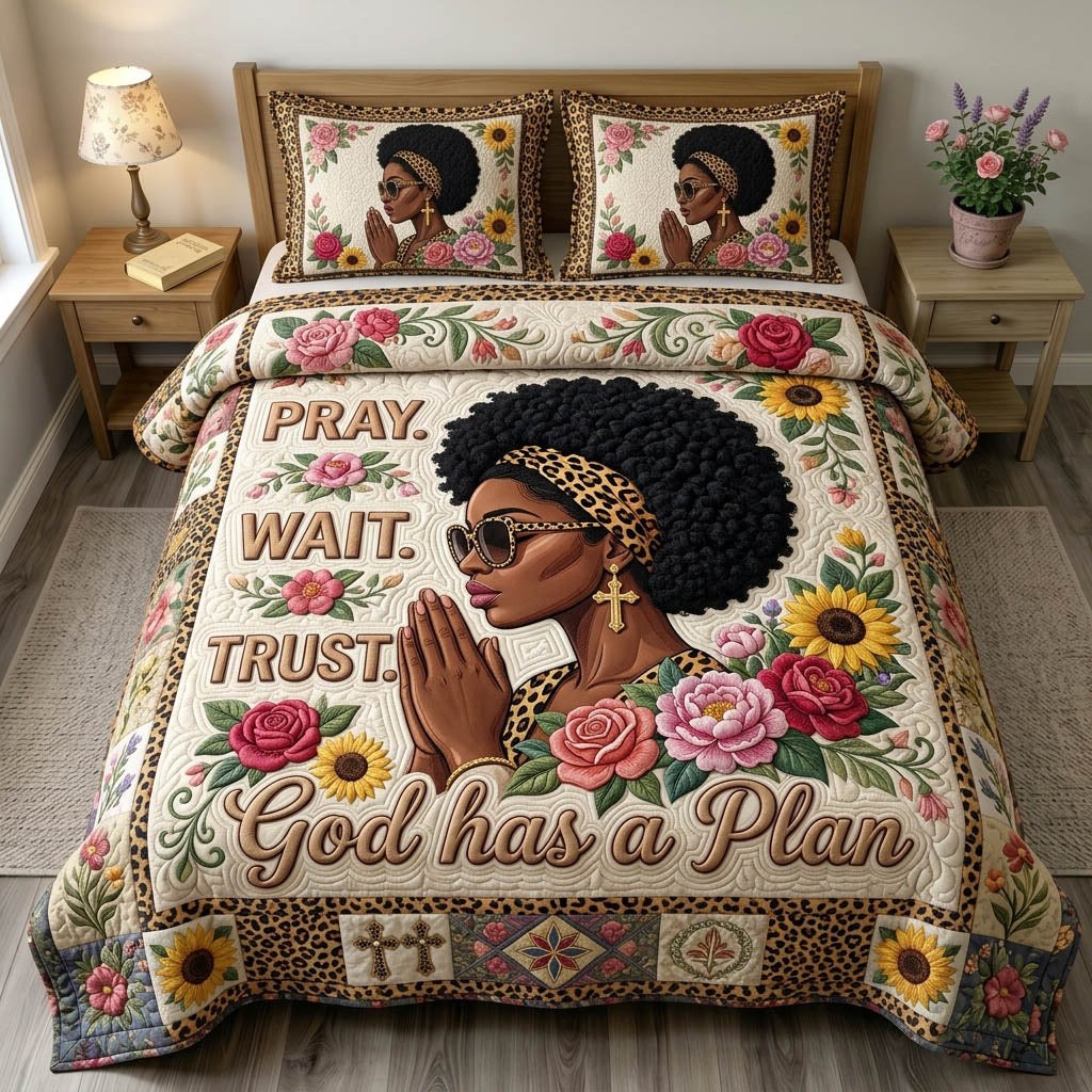 Christian Faith 3-Piece Quilted Bedding Set - Design 8 — quilt and two matching pillow shams