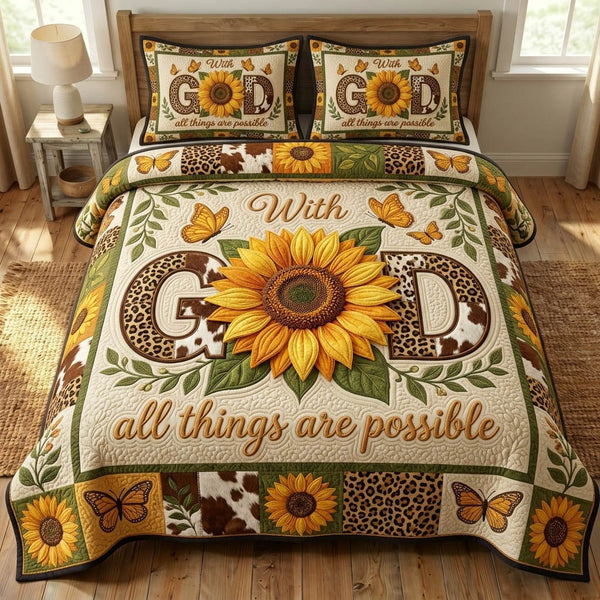 Floral Bible 3-Piece Quilted Bedding Set - Design 39 — quilt and two matching pillow shams