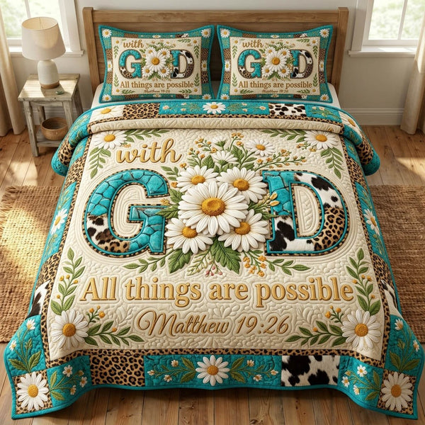 Floral Bible 3-Piece Quilted Bedding Set - Design 40 — quilt and two matching pillow shams