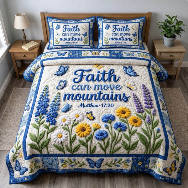 Floral Bible 3-Piece Quilted Bedding Set - Design 48 — quilt and two matching pillow shams