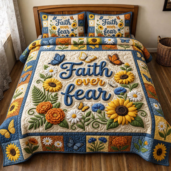 Floral Bible 3-Piece Quilted Bedding Set - Design 49 — quilt and two matching pillow shams