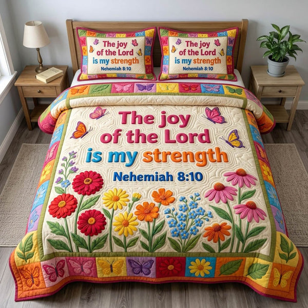 Floral Bible 3-Piece Quilted Bedding Set - Design 52 — quilt and two matching pillow shams