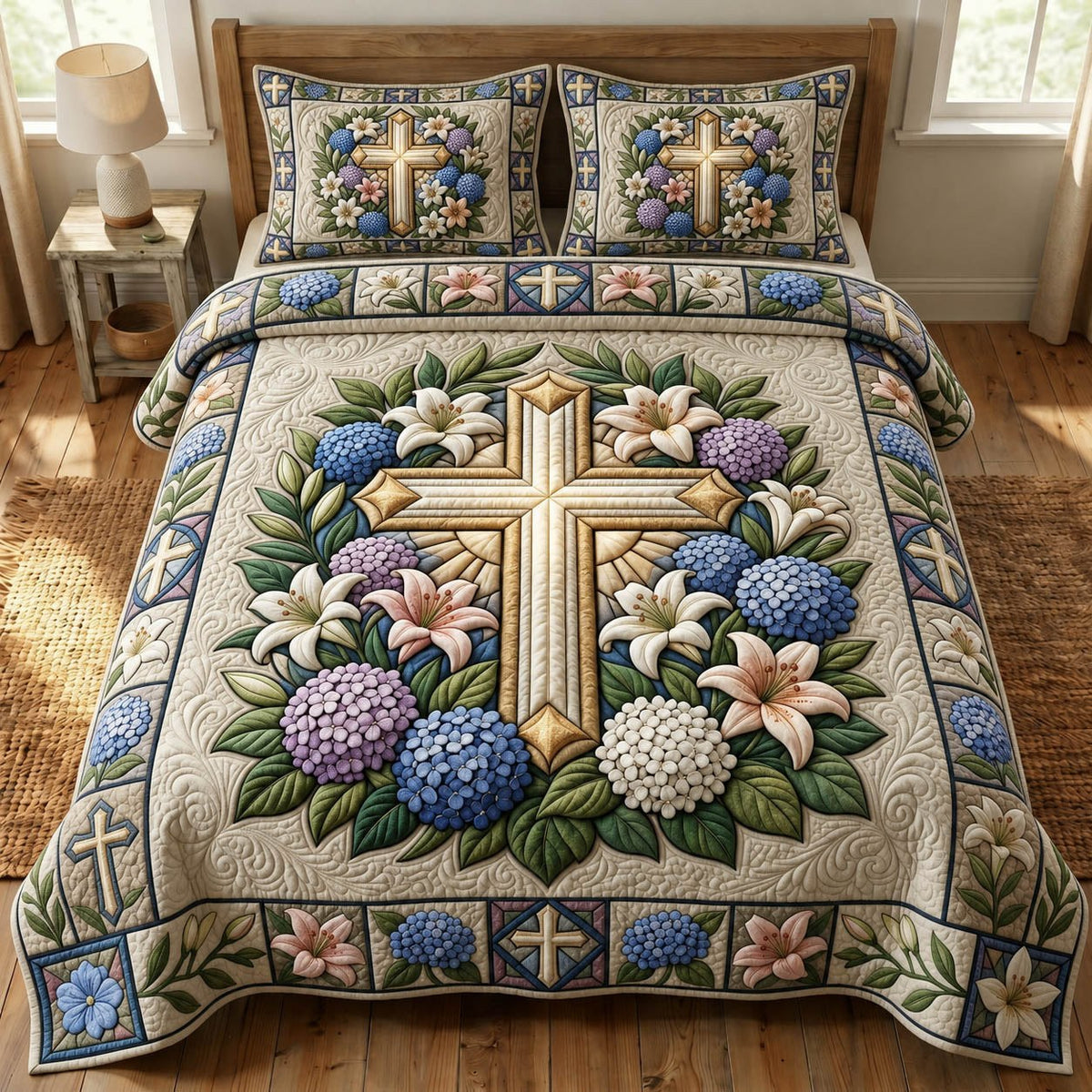 Christian Faith 3-Piece Quilted Bedding Set - Design 27 — quilt and two matching pillow shams