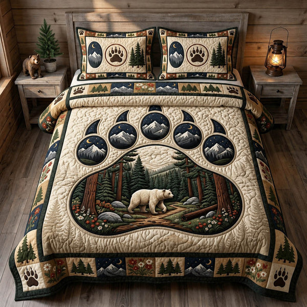 Bear Spirit quilted 3-piece bedding set on a made bed with two matching pillow shams