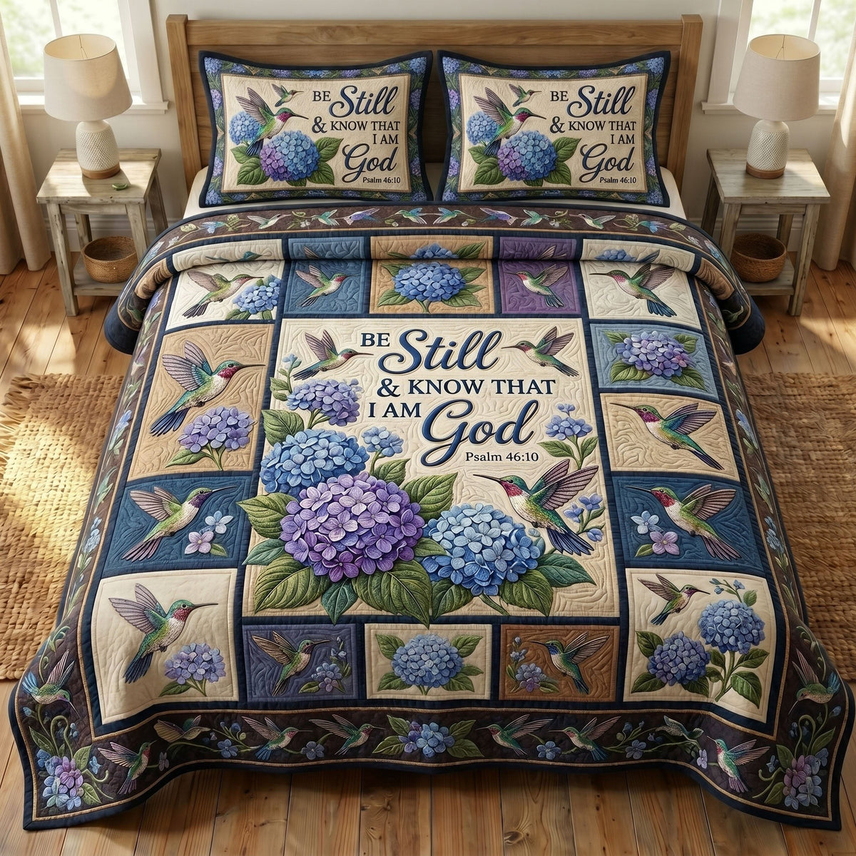 Floral Bible 3-Piece Quilted Bedding Set - Design 55 — quilt and two matching pillow shams