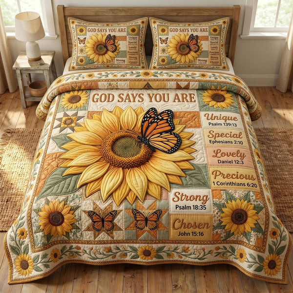 Floral Bible 3-Piece Quilted Bedding Set - Design 58 — quilt and two matching pillow shams