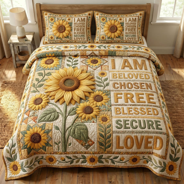 Floral Bible 3-Piece Quilted Bedding Set - Design 59 — quilt and two matching pillow shams