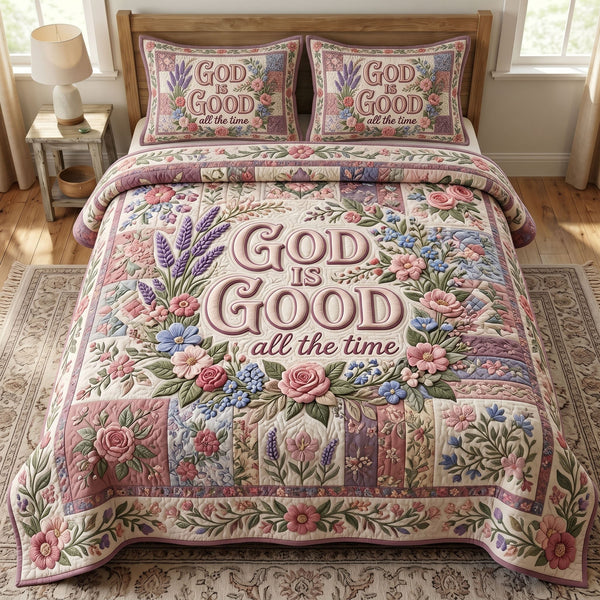 Floral Bible 3-Piece Quilted Bedding Set - Design 61 — quilt and two matching pillow shams