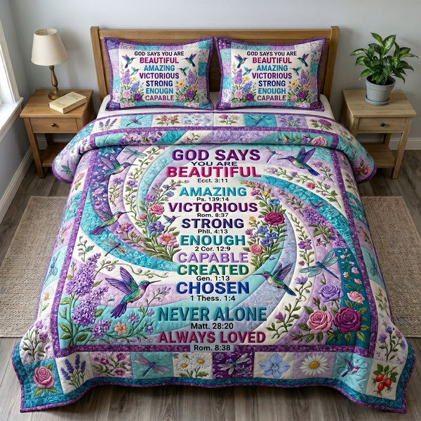 Floral Bible 3-Piece Quilted Bedding Set - Design 71 — quilt and two matching pillow shams