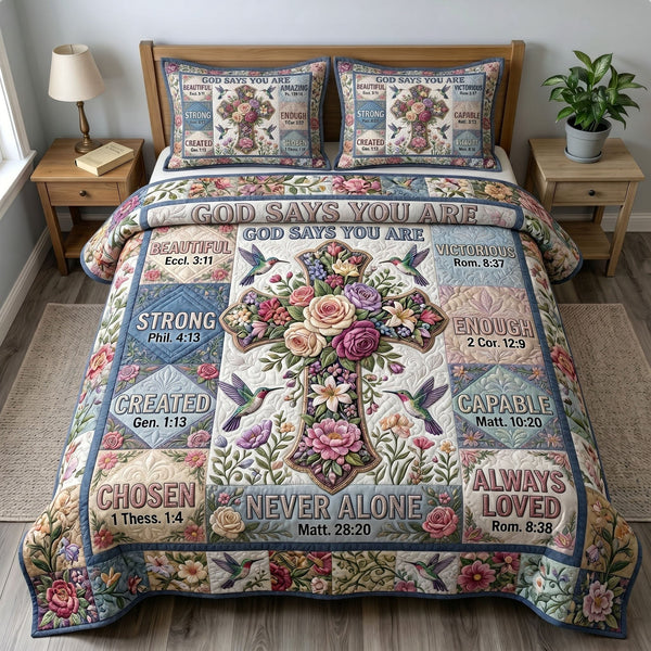 Floral Bible 3-Piece Quilted Bedding Set - Design 75 — quilt and two matching pillow shams