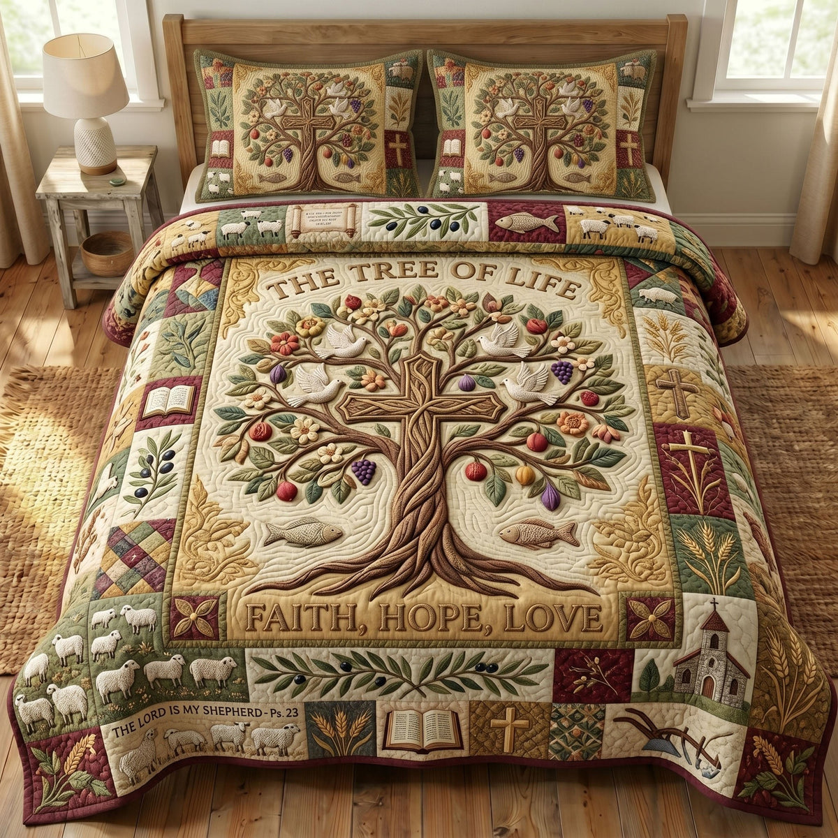 Christian Faith 3-Piece Quilted Bedding Set - Design 40 — quilt and two matching pillow shams