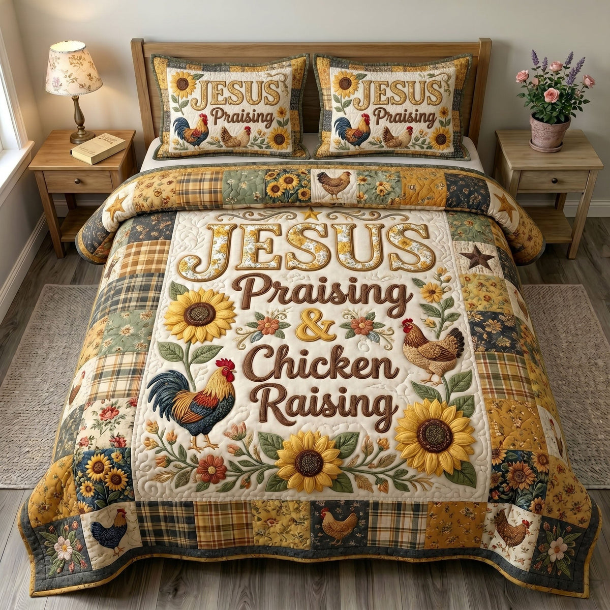 Christian Farmer 3-Piece Quilted Bedding Set - Design 1 — quilt and two matching pillow shams